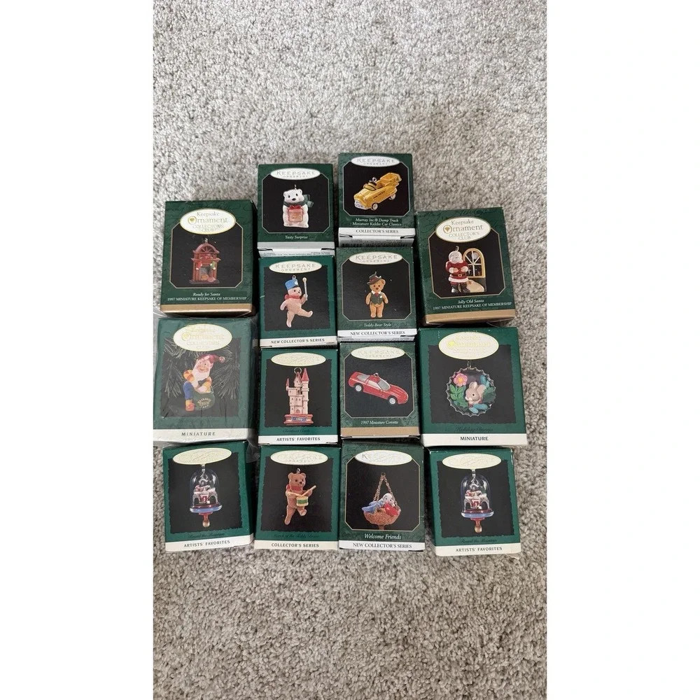 Lot of 14 Vintage Hallmark Keepsake Miniature Christmas Ornaments in Boxes